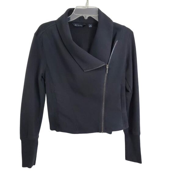 H by Halston Jackets & Blazers - H by Halston Women's Black Draped Collar Zippered Short Knit Moto Jacket Size 6